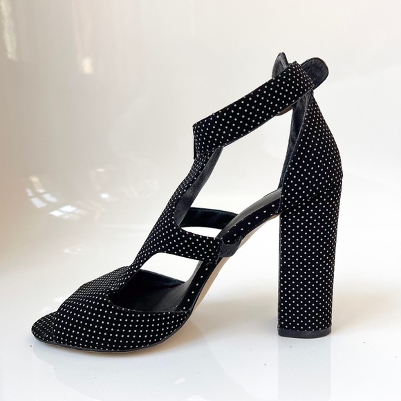 Baldi London | Polka Dot Cage Sandal High Block Heel Open Toe Black White 8.5 - Picture 6 of 16